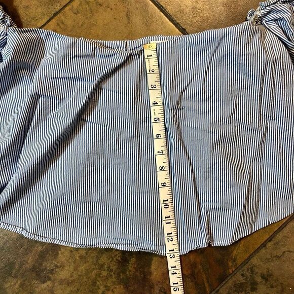 Zara Trafaiuc Collection Off-The-Shoulders Blue White Striped Blouse Medium - Picture 7 of 14